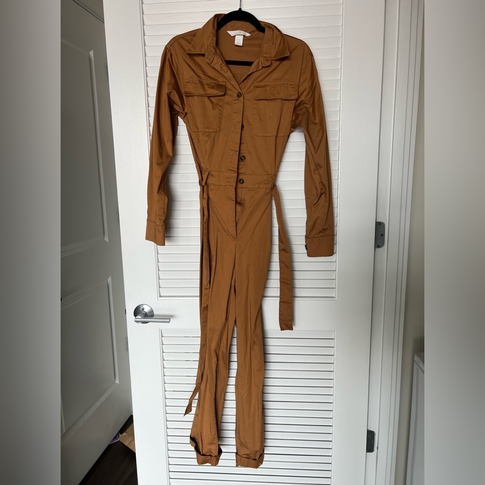 Tan light brown long sleeve jumpsuit